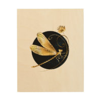 Golden dragonfly in black circle