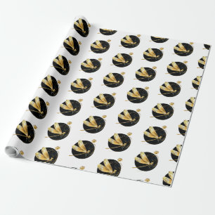 Golden dragonfly in black circle wrapping paper