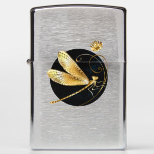Golden dragonfly in black circle zippo lighter