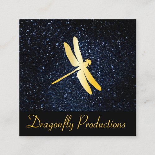 Golden Dragonfly  Night Sky Square Business Card