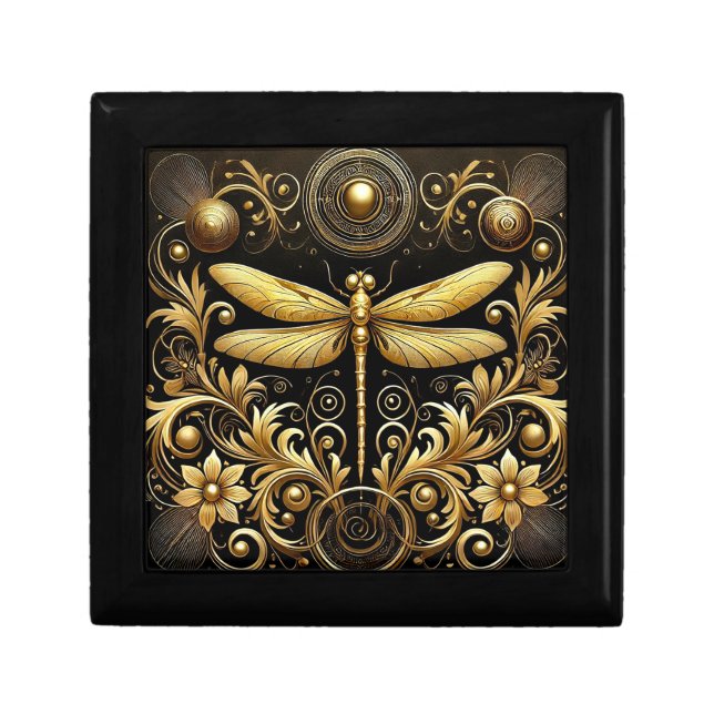 🌸Golden Dragonfly Ornate Floral Keepsake Storage Gift Box (Front)