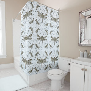 Golden dragonfly pattern - light shower curtain
