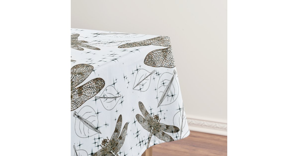 Golden dragonfly pattern light tablecloth Zazzle