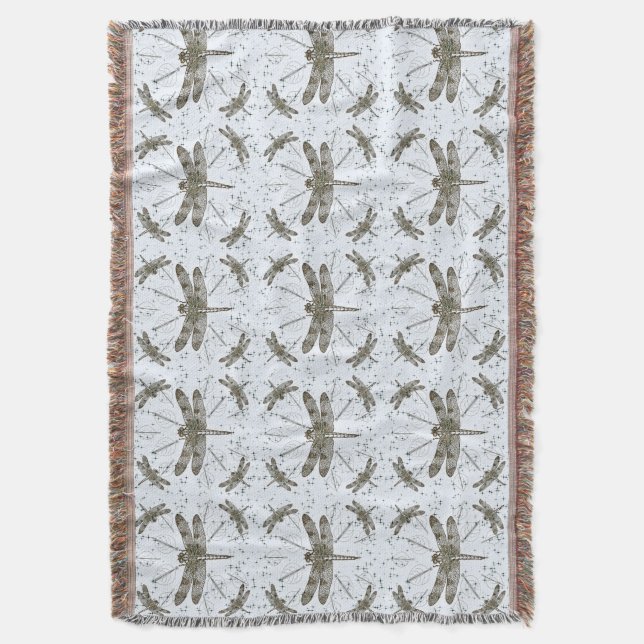 Golden dragonfly pattern - light throw blanket (Front Vertical)