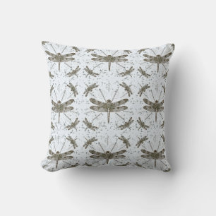 Golden dragonfly pattern - light throw pillow