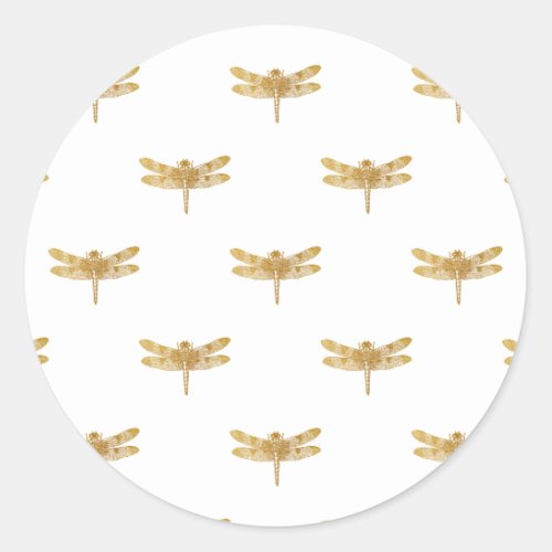 Golden Dragonfly Repeat Gold Metallic Foil Classic Round Sticker