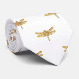 Golden Dragonfly Repeat Gold Metallic Foil Neck Tie