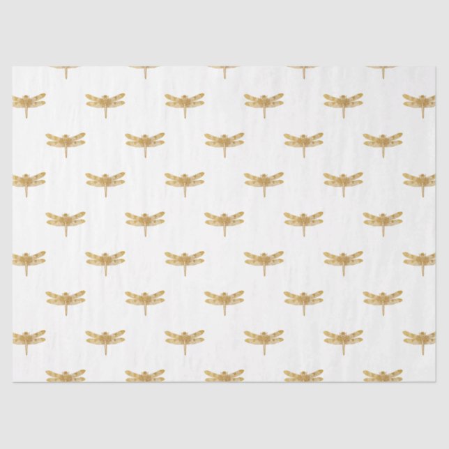 Golden Dragonfly Repeat Gold Metallic Foil Tissue Paper (Front)