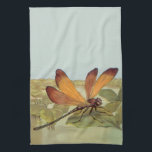 Golden Dragonfly Towel<br><div class="desc">wonderful vintage dragonfly resting on a leaf. the insect has gold and brown tones and the background shows a marsh with water and lily pads.</div>