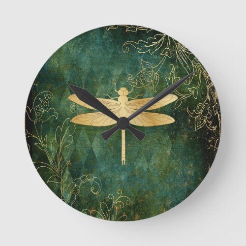 Golden Dragonfly Wall Clock