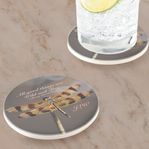 Golden Dragonfly Wild and Free Quote  Coaster