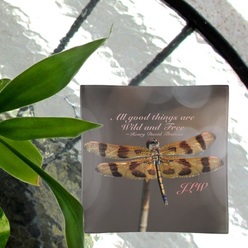 Golden Dragonfly Wild and Free Quote Trinket Tray