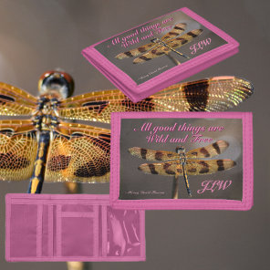 Golden Dragonfly Wild and Free Thoreau Pink Tri-fold Wallet
