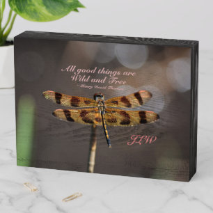 Golden Dragonfly Wild and Free Thoreau Quote Wooden Box Sign