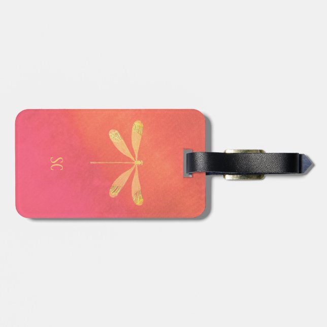 Golden Dragonfly with Custom Text Luggage Tag (Back Horizontal)