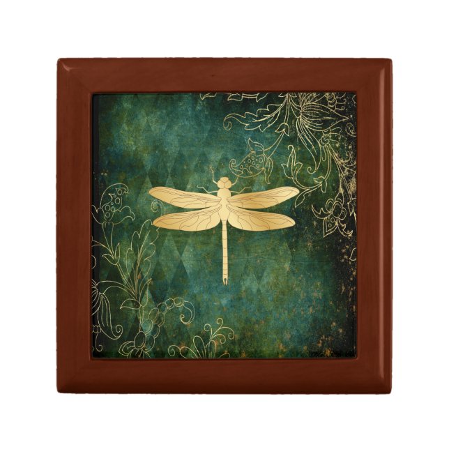 Golden Dragonfly Wooden Jewellery Box (Front)