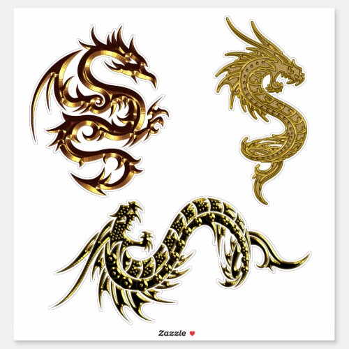 Golden Dragons Fantasy Art Sticker