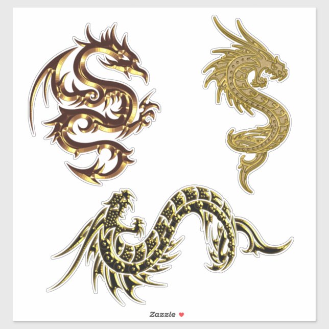 Golden Dragons Fantasy Art Sticker (Sheet)