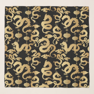 Golden Dragons Pattern Black BG Scarf