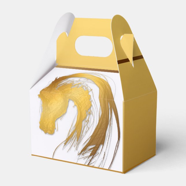 Golden Drawing Horse Year Zodiac Gable Favor Box (Front Side)