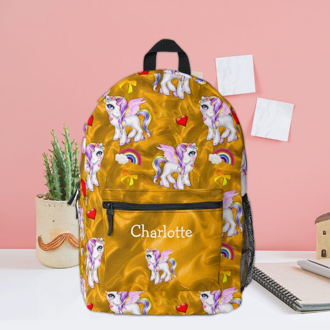 Golden Dreams Enchanted Unicorns Gold Printed Backpack (Creator Uploaded)