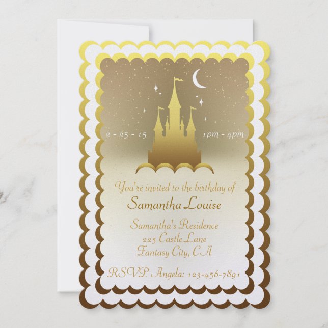 Golden Dreamy Castle In The Clouds Birthday Invitation (Front)