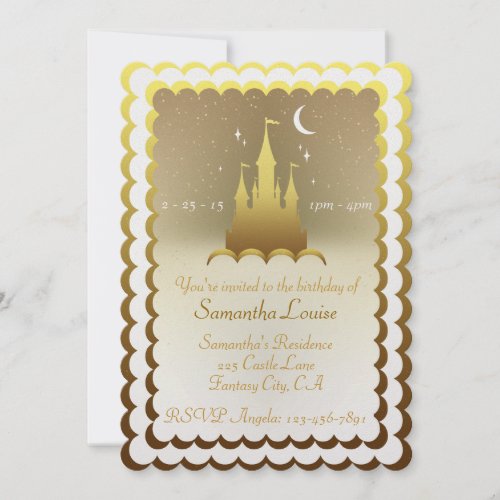 Golden Dreamy Castle In The Clouds Birthday Invitation