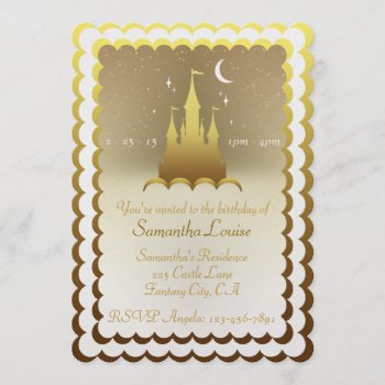 Golden Dreamy Castle In The Clouds Birthday Invitation by UFPixel at Zazzle