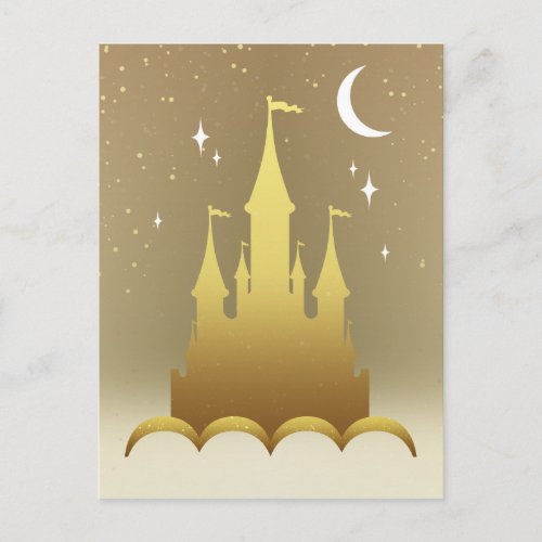 Golden Dreamy Castle In The Clouds Starry Moon Sky Postcard