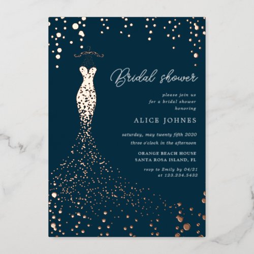 golden dress bridal shower foil invitation