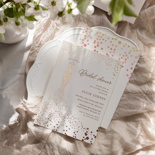 Golden Dress Bridal Shower Foil Invitation