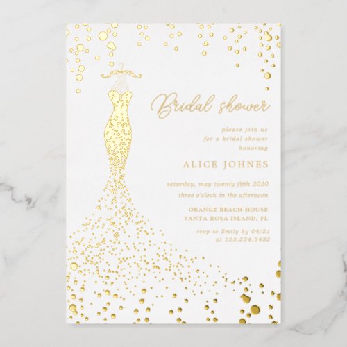 golden dress bridal shower foil invitation