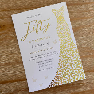 Golden Dress Fifty & Fabulous 50th Birthday Party Foil Invitation