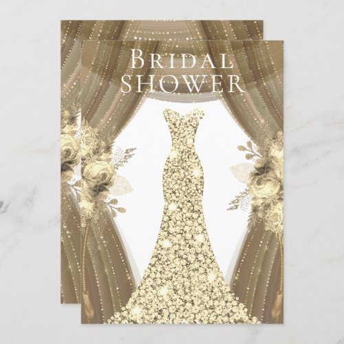 Golden Dress  Flowers Elegant Bridal Shower Invitation