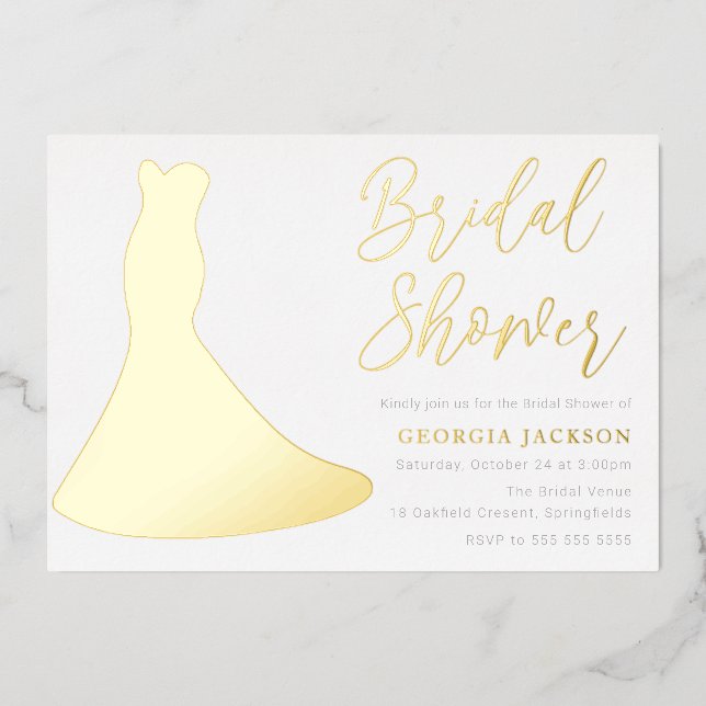 Golden Dress Foil Silhouette Bridal Shower Gold Invitation (Front)