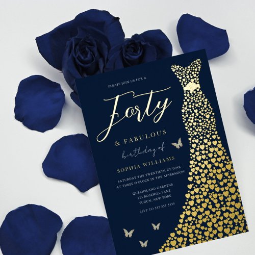 Golden Dress Forty  Fabulous 40th Birthday Party Foil Invitation