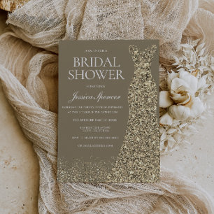 Golden Dress Gold Gown Bridal Shower Invitation