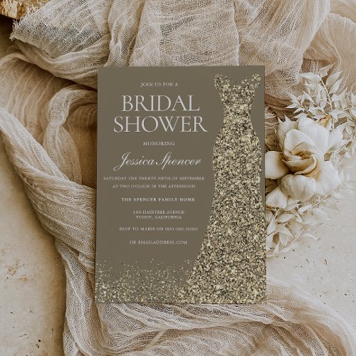Golden Dress Gold Gown Bridal Shower Invitation