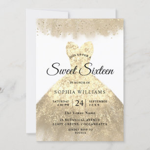 Golden Dress Gold Sweet 16 Birthday Party Invitation