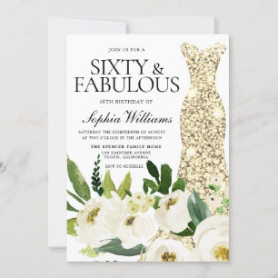 Golden Dress Sixty & Fabulous 60th Birthday Invitation