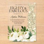 Golden Dress White Floral 80th Birthday Acrylic Invitations<br><div class="desc">Golden Dress White Floral 80th Birthday Invitation

Beautiful White Champagne Floral

See matching collection in Niche and Nest Store

Many thanks</div>