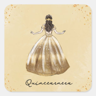 Golden Dress with Glitter Quinceanera Birthday Square Sticker