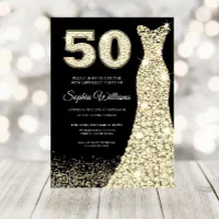 Golden Dress Womans 50th Birthday Party Black Invitation Zazzle