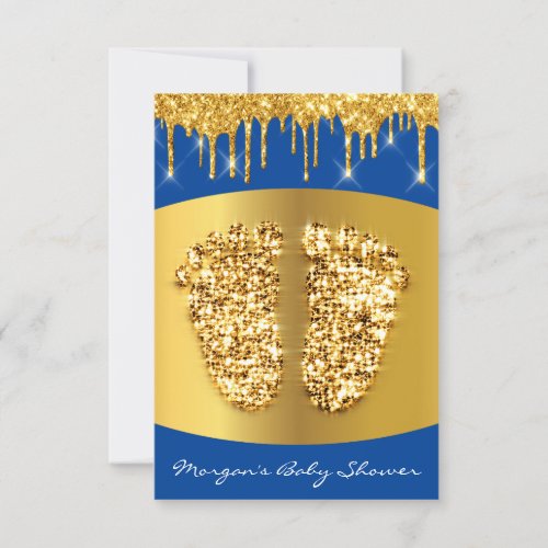 Golden Drips Royal Blue Baby Shower Feet Boy Invitation