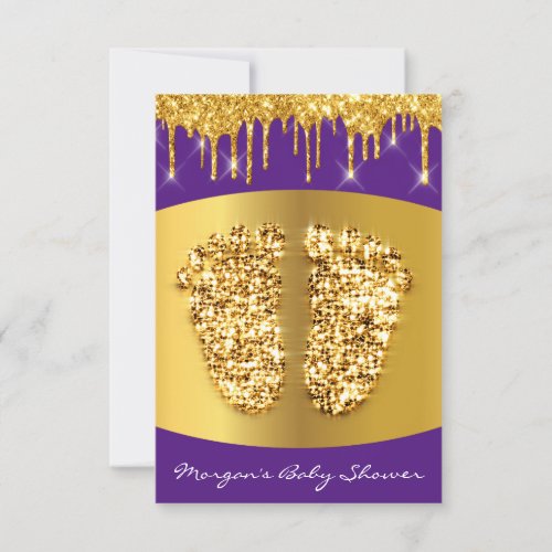 Golden Drips Royal Blue Baby Shower Feet Purple Invitation