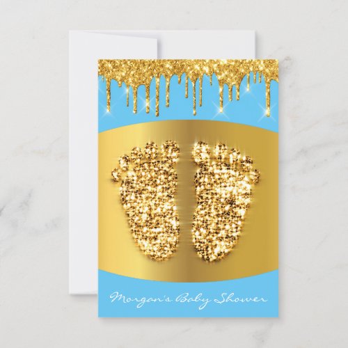 Golden Drips Royal Blue Baby Shower Foot Blue Boy Invitation