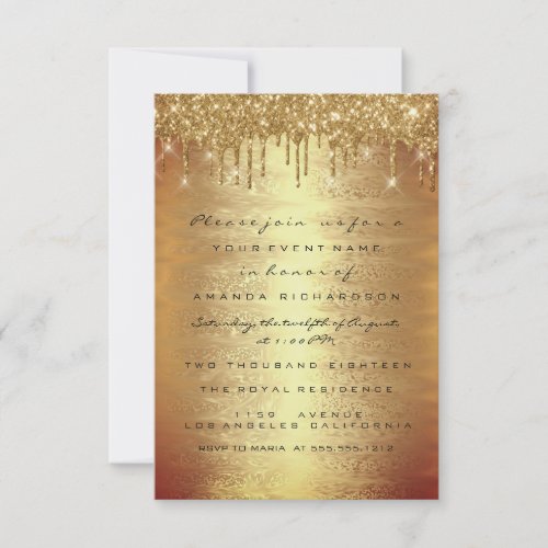 Golden Drips Wedding Birthday Party Elegant Bridal Invitation