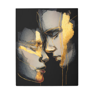 Golden Duality Abstract Faces Metal Wall Art