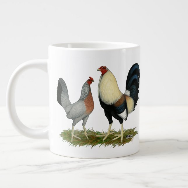 Golden Duckwing Chickens Giant Coffee Mug (Left)