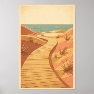 Golden Dune Boardwalk Coastal Travel Poster